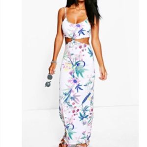 Lois Cut Out Sleeveless White Floral Maxi Dress - 10